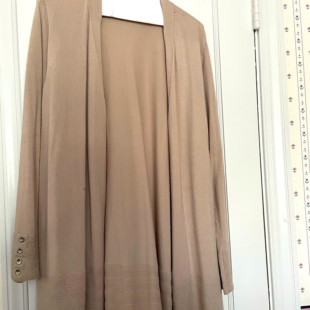 Charter Club  Heathered Tan / Cream Open Front Cardigan - Size 2x